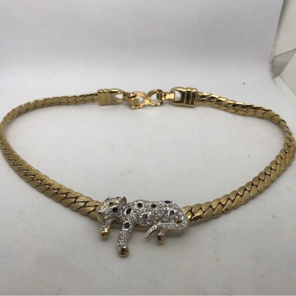 Gold Vintage Carolee Windsor Leopard Crystal Collar Necklace ✨ - Picture 4 of 9
